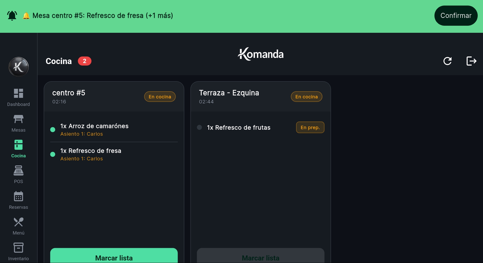 Pantalla de cocina KDS